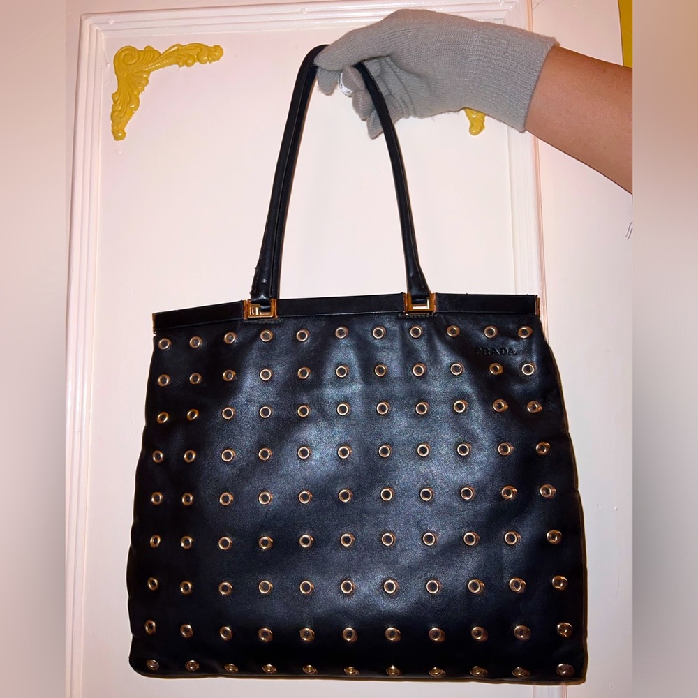 Prada Vintage Leather Black Studed Purse